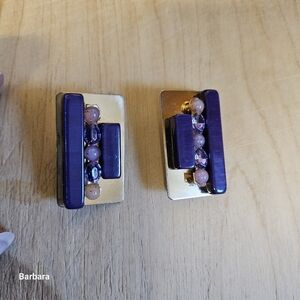 Vintage Geometric Rectangular Gold-tone Earrings with Varying Tones of Purple